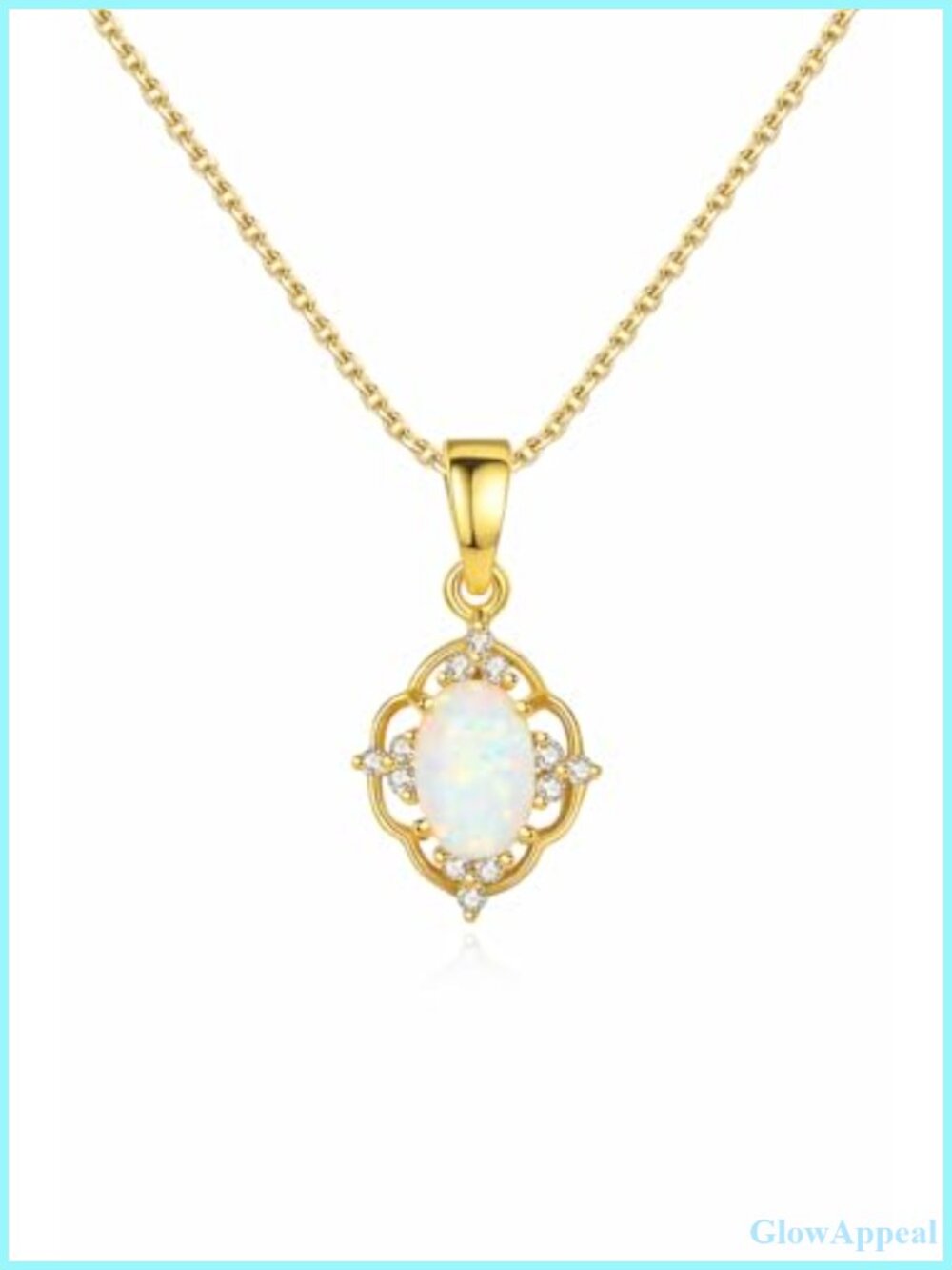 18K Gold Plated 925 Sterling Silver Opal Pendant Necklace